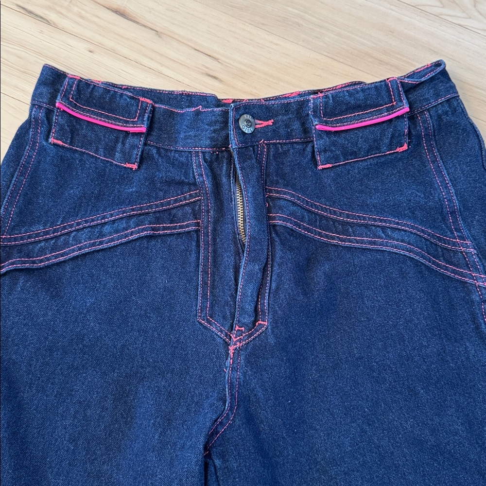 Women’s kik girl-kikwear Wide Leg Rave Jeans-Skater-Bright Pink Detail-90s-9 - Picture 2 of 10